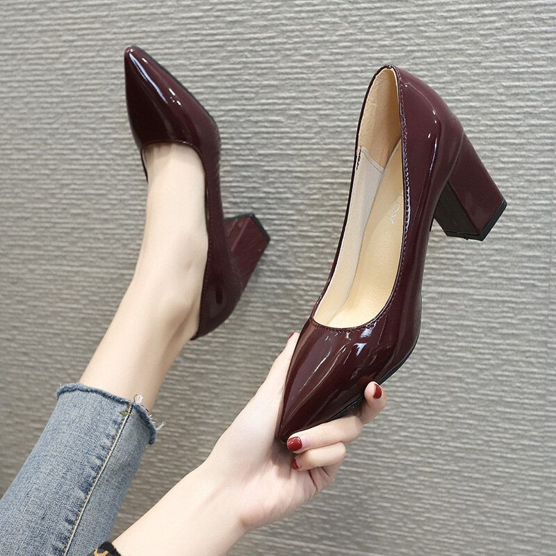 Thumbnail: Plus Size 34-43 Woman Pumps High Heels Boat Shoes Pointed Toe Dress Shoes Squar