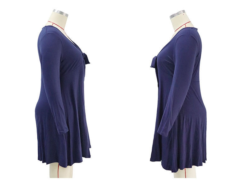 Miniatura: Perl Plus Size V-neck Bow Tie Dress Casual Full Sleeve Women Clothing Comfortab