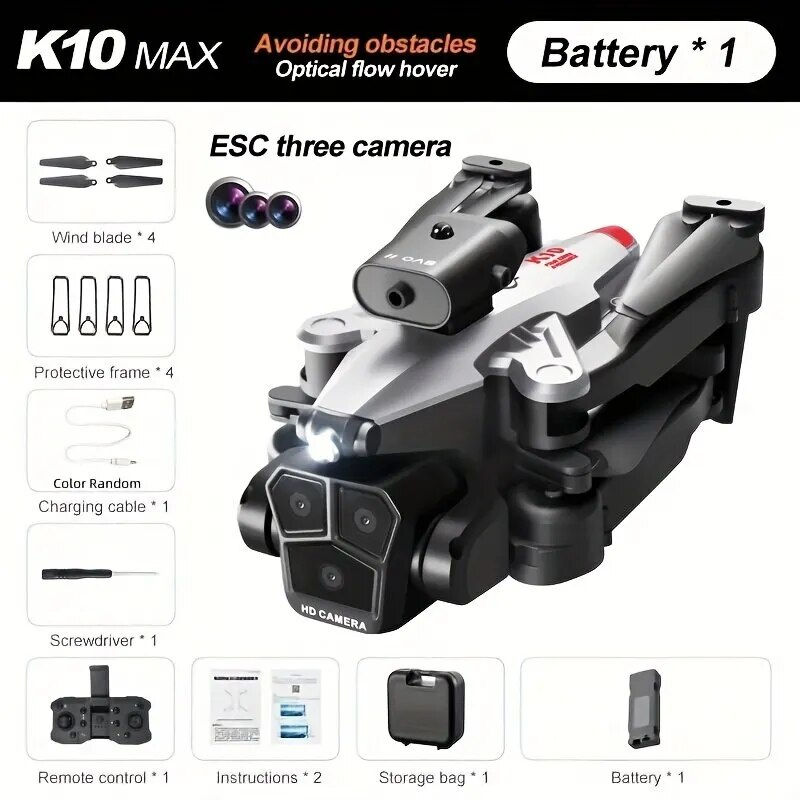 New K10 Max RC Drone HD Triple Camera Optical Flow Positioning Obstacle Avoidan