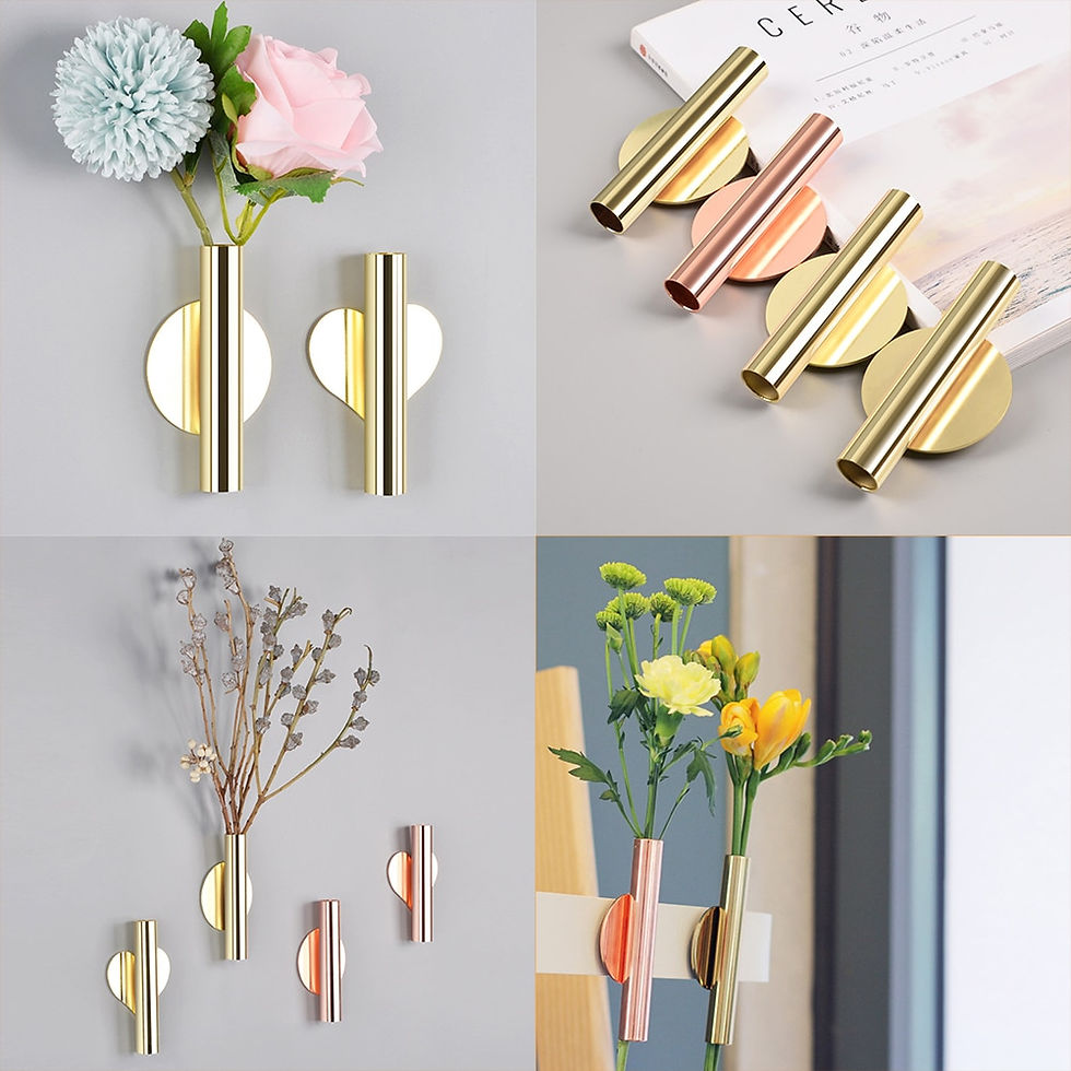 Sīktēls: 1Pcs Creative Rose Golden Stainless steel Vase Wall Holder Flowerpot Home Weddi