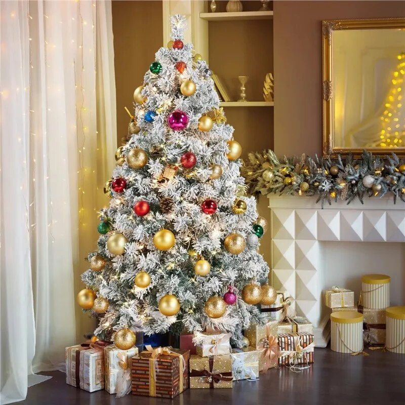 サムネイル： Easyfashion Clear Prelit Incandescent Green Flocked Spruce Decorative Artificia