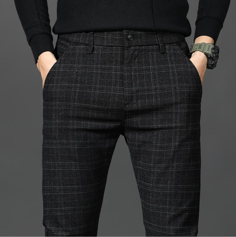 Black Pants Men's Plaid Trousers Spring and Autumn New Fashion Slim Pants