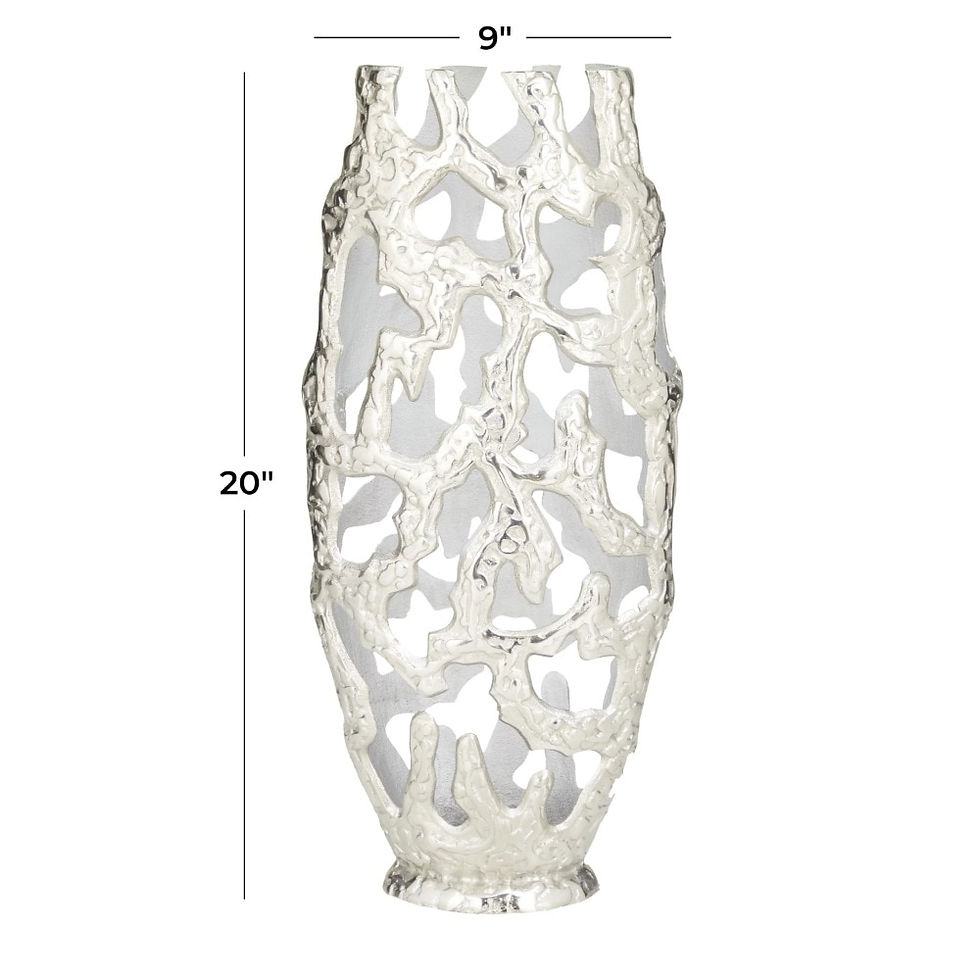 Miniature : 20-Inch Aluminum Vase with Cut Out Designs Silver