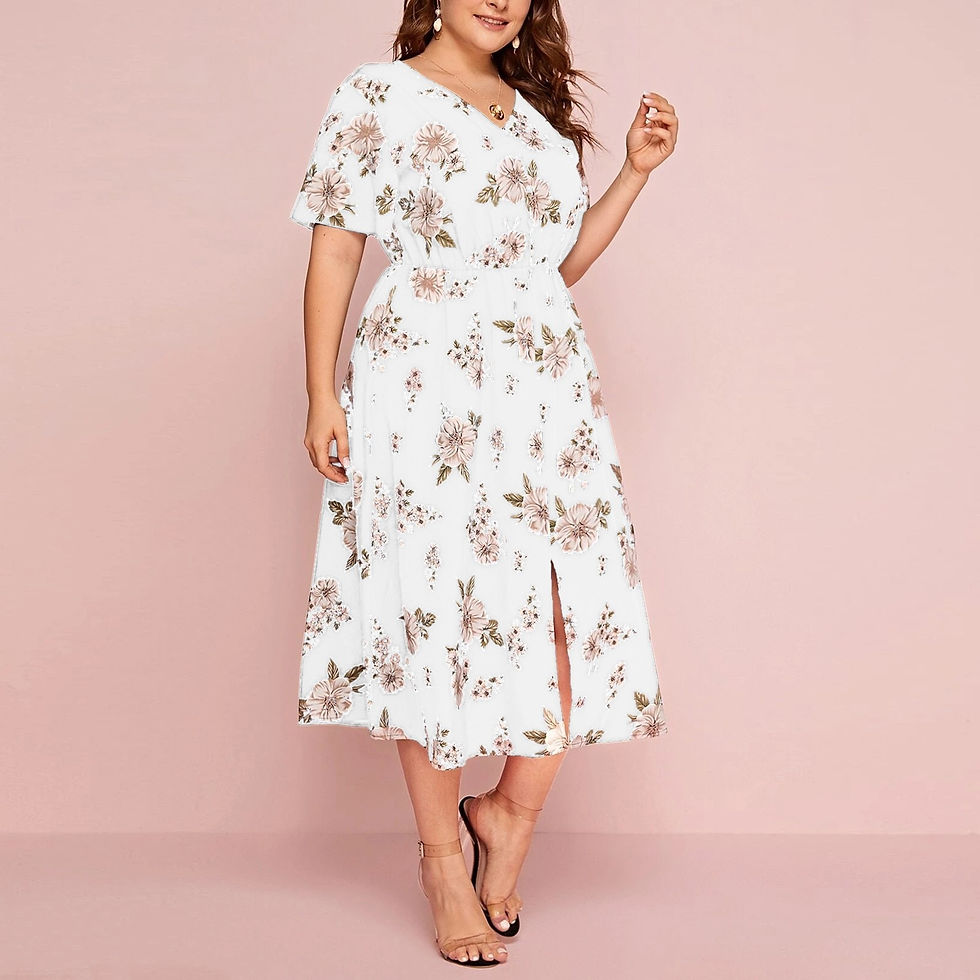 Thumbnail: Plus Size Dresses Women Boho Beach Flower Print Midi Dress 2022 Spring Summer H