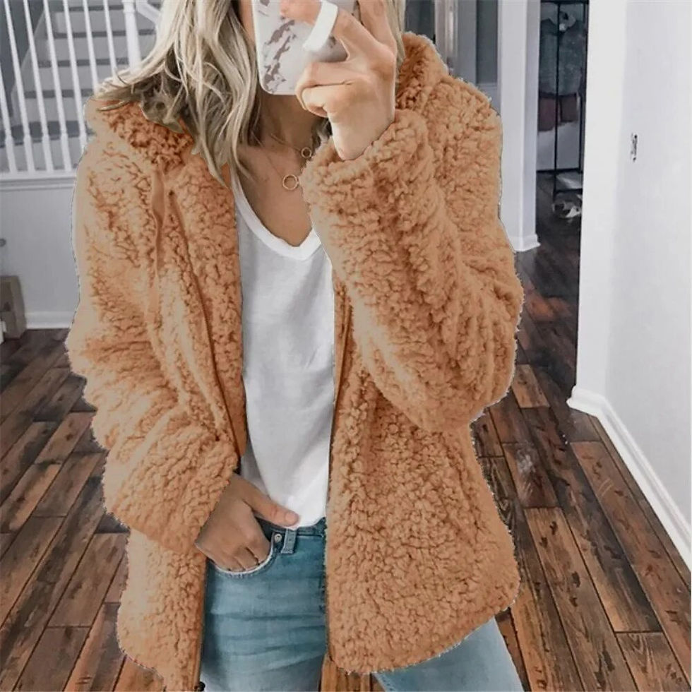 Thumbnail: New Zipper Hooded Woolen Coat Woman Solid Fleece Jackets Cashmere Long Sleeved 