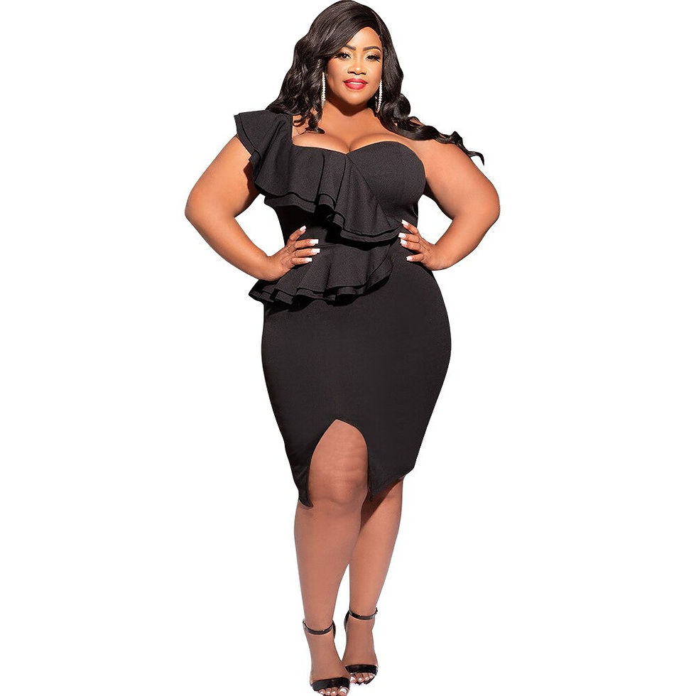 Thumbnail: Perl Plus Size Fashion Casual Ruffle Slit Single Shoulder Sleeve Dress for Women