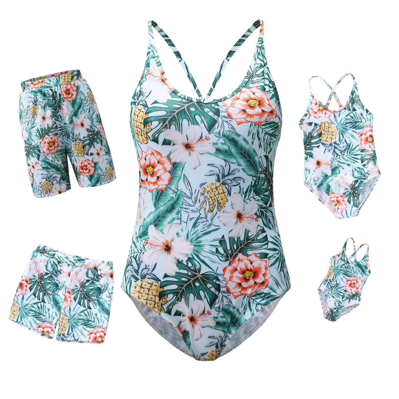 Parent Child Swimsuit Bikini Floral Leaf Printed One-Piece Bikini Family Swimwe
