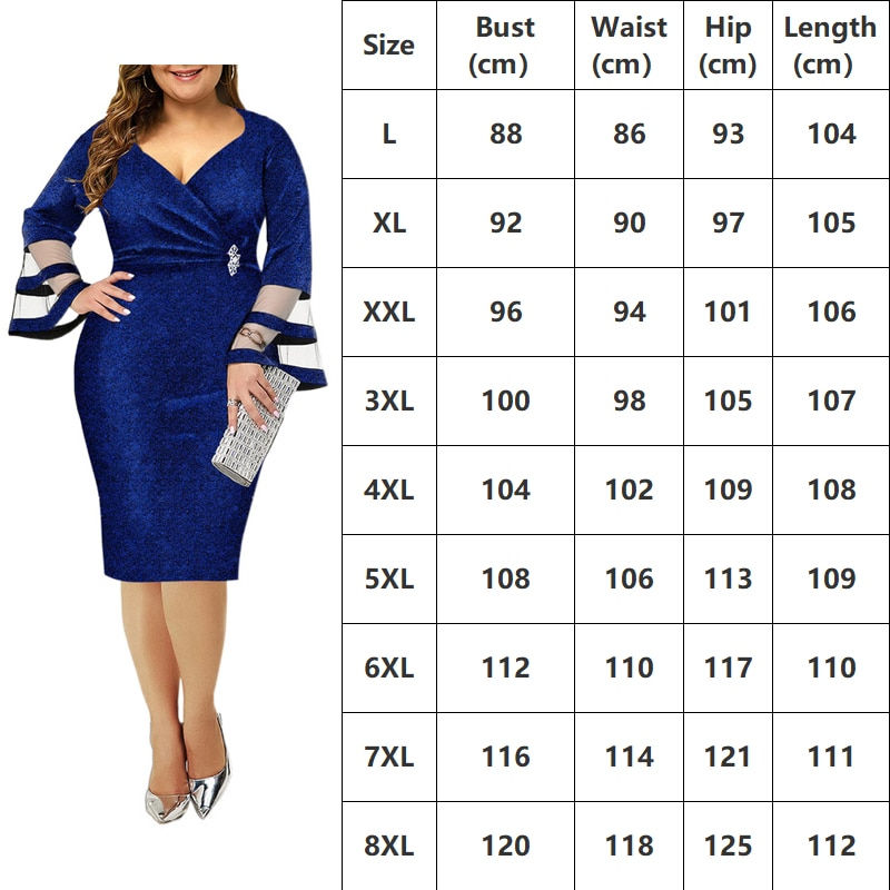 Thumbnail: Plus Size 6XL 7XL 8XL Dress for Women Elegant Midi Curvy Shinny Clothing 2023 S