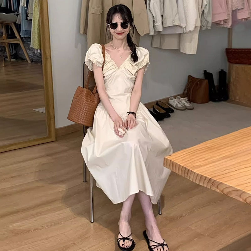 Miniatura: Woman Dress Cute Beach Bubble Sleeve Boho Slimming A Line Dress French Hepburn
