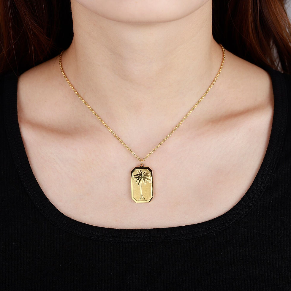 Thumbnail: Necklace For Women With Palm Tree Gold Stainless Steel Chain Personalized