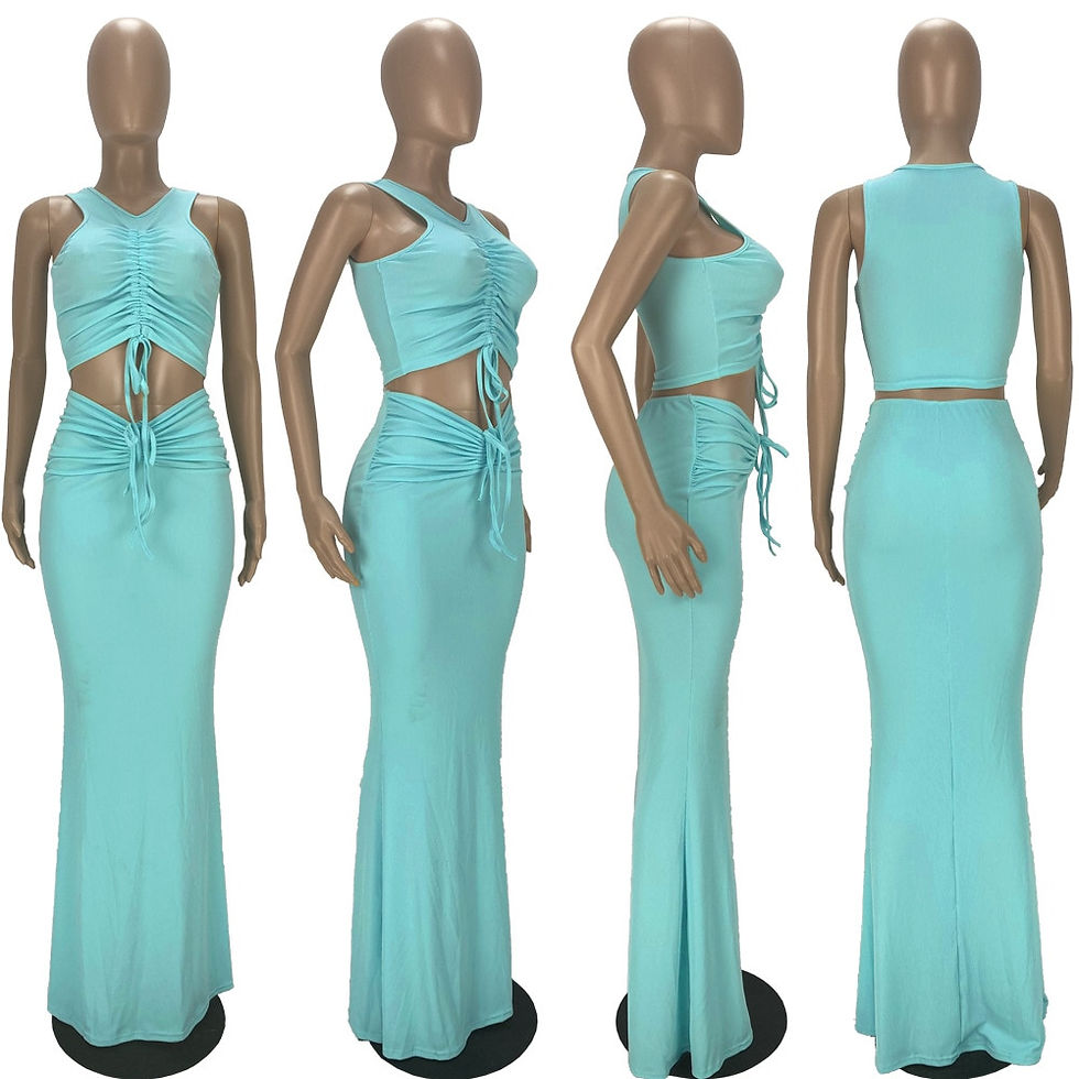 Thumbnail: Echoine Drawsting Sleeveless Crop Top Tank Top and Long Skinny Skirt Two Piece