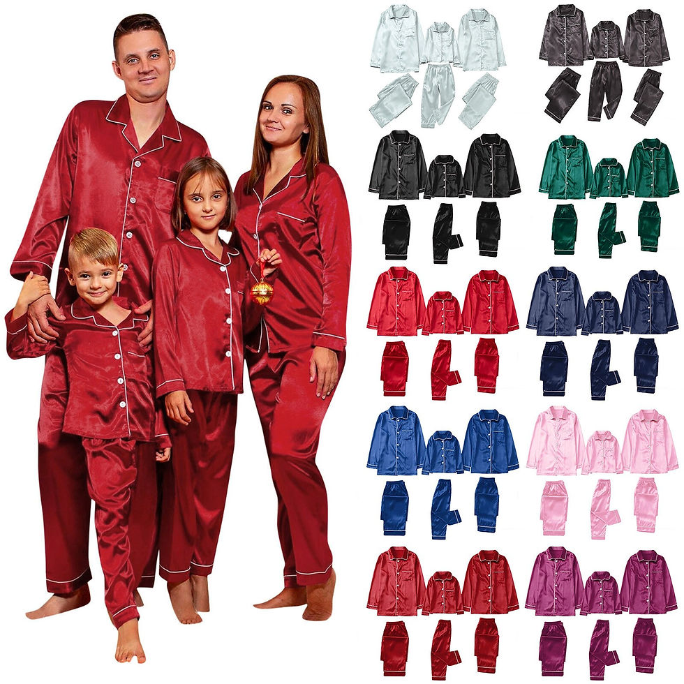 Thumbnail: Satin Pajamas PJ's 2PCS Solid Family Clothing Sets Winter Long Sleeve Sleepwear