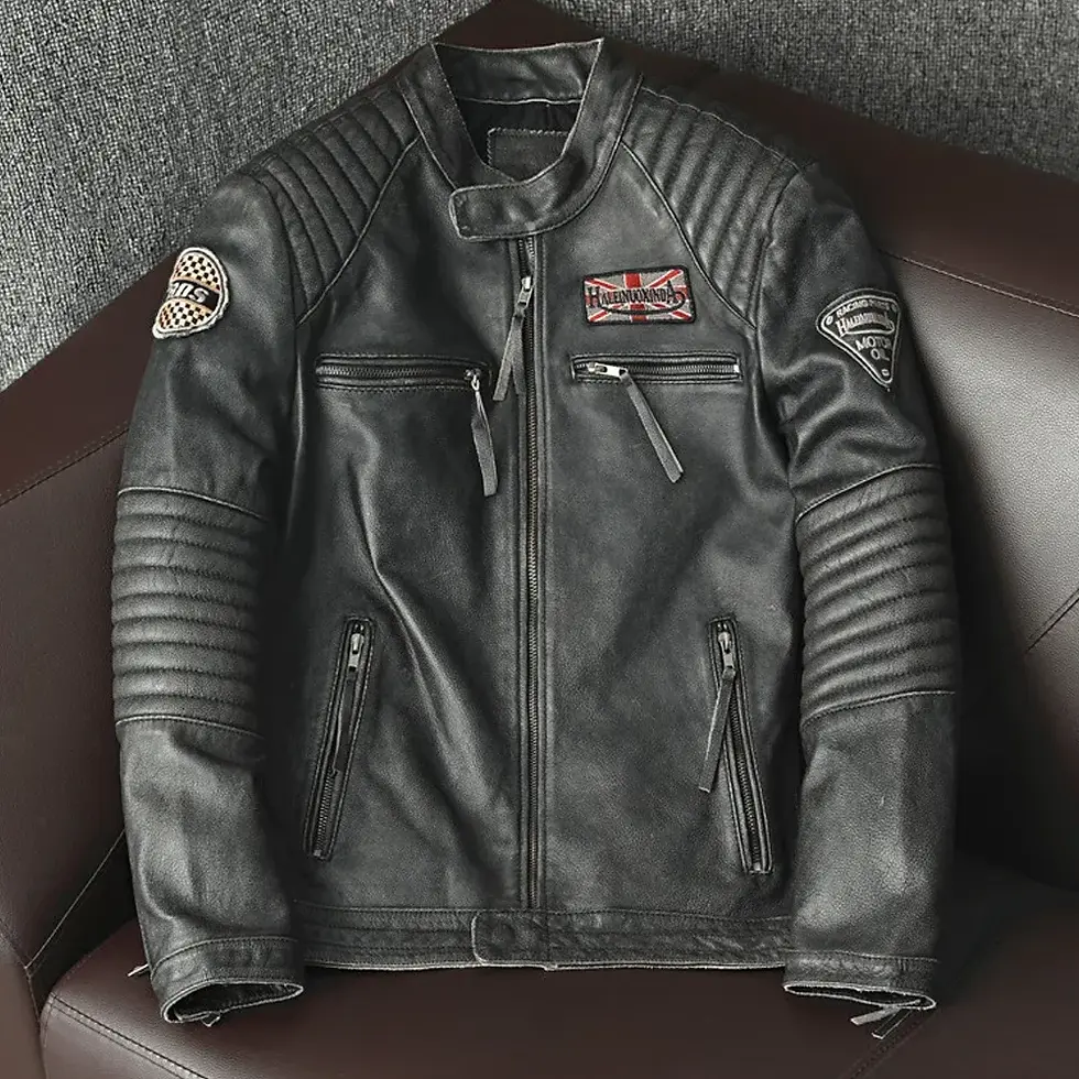 Thumbnail: Free shipping,Biker Popular motor style Vintage men's quality genuine leather J