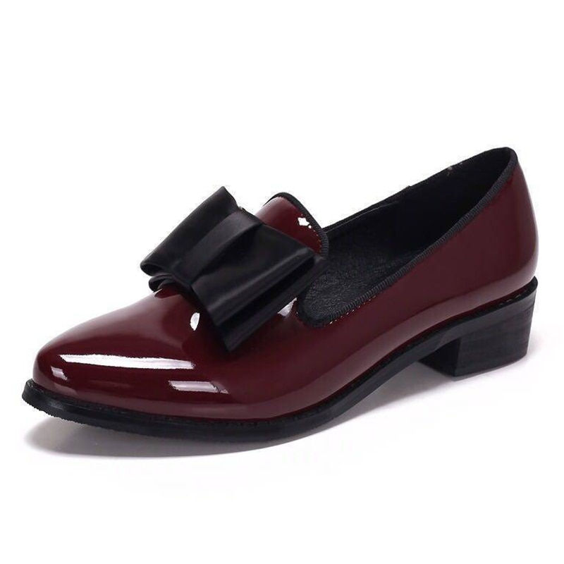 Miniatura: Women Bow Low Heels Women's Pointed Toe Pumps Patent Leather Platform Woman Sli
