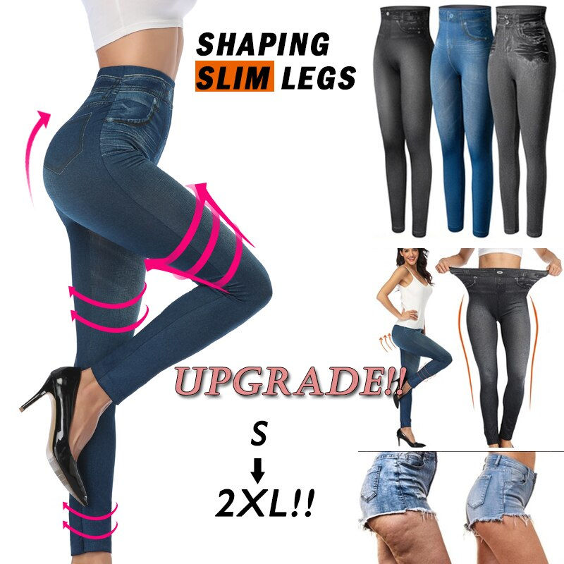 Thumbnail: Women Super Strety Leggings Fashion Faux Denim Jeans Leggings Gorgeous Long