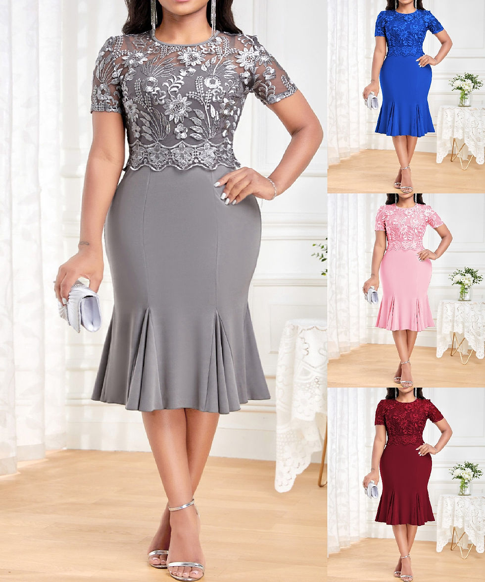 Thumbnail: Plus Size Autumn Fashion Lace Splice Dress Women's Sexy Round Neck Short Sleeve
