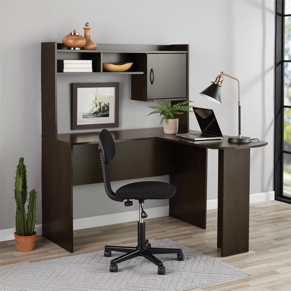 L-Shaped Desk with Hutch, Espresso gaming desk  mesa gaming