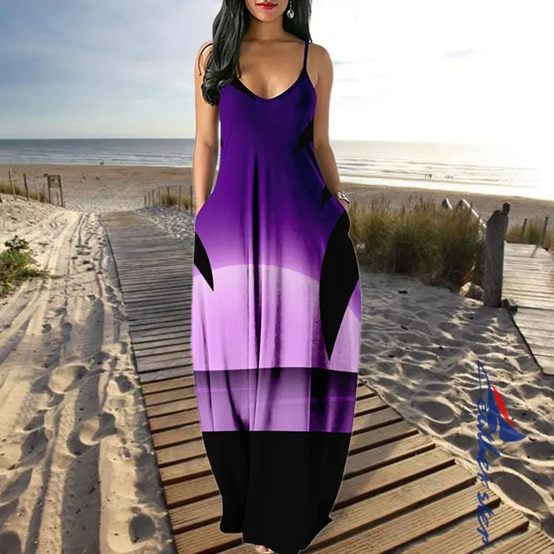 Thumbnail: Elegant Dresses For Women Sexy Beach Long Dress Plus Size Irregular Sleeveless