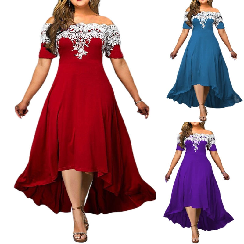 Thumbnail: Women Fashion Plus Size Slash Neck High Low Formal Dress For Women Elegant Cock