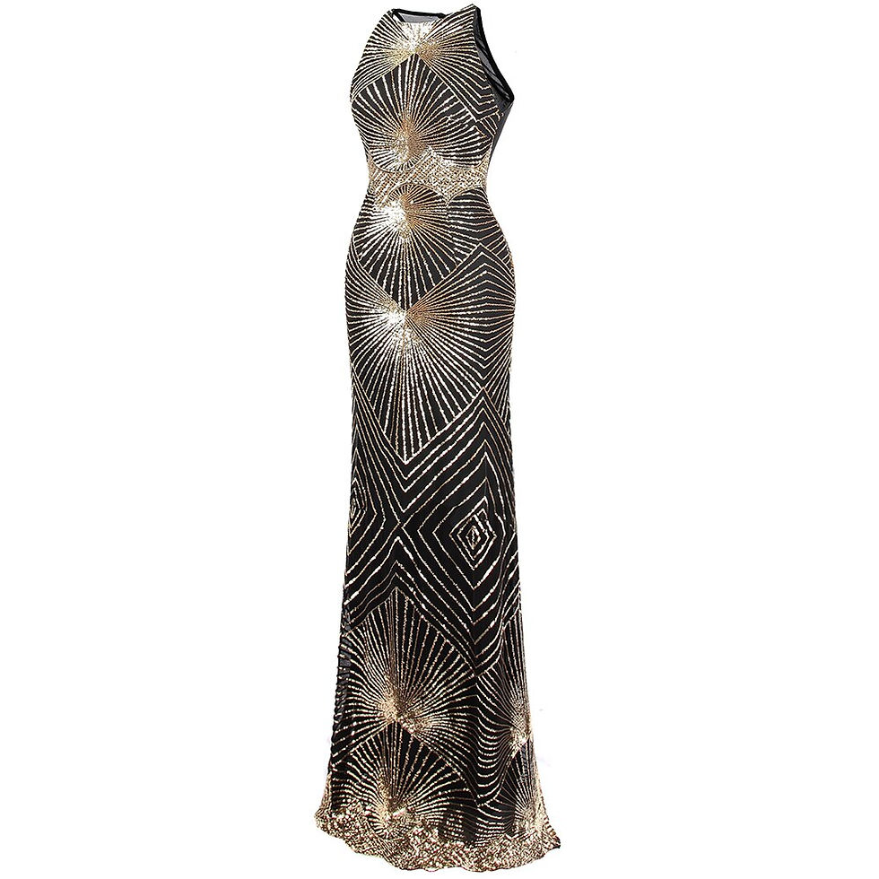 Μικρογραφία: Angel-fashions Halter Pattern Sequin Illusion Long Gatsby Vintage Prom Gown