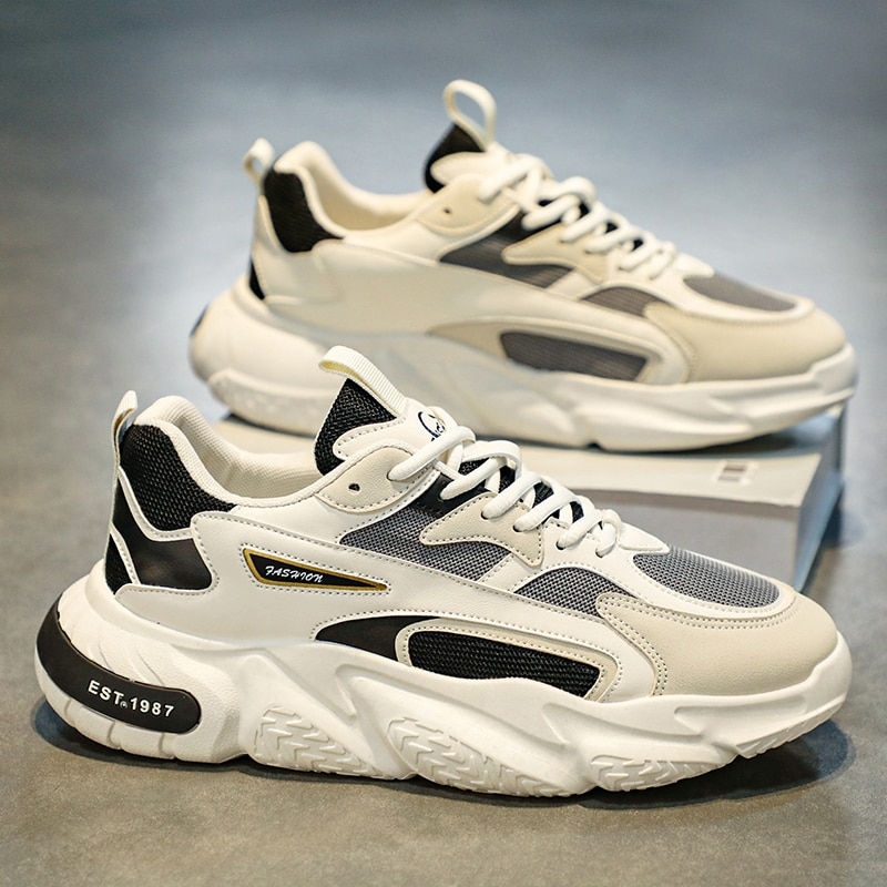 Thick Sole Versatile Clunky Sneaker For Men 2023 New Trend Mesh Lace Up Breatha