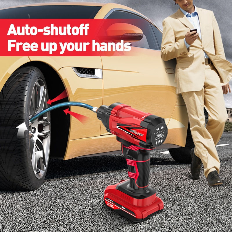 Thumbnail: Car Air Compressor Portable Wireless Tire Inflator Pump 12V 150PSI 2000mAhx3
