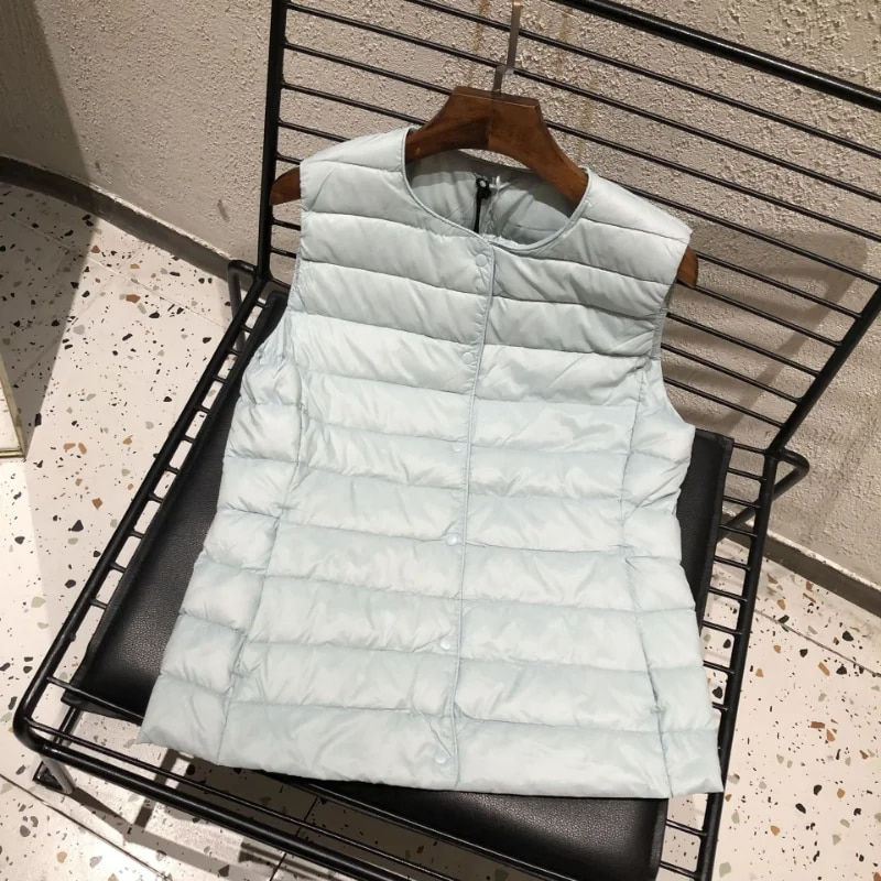 थंबनेल: 2023 New Women Sleeveless Puffer Jacket Spring Winter Female 90% White Duck Dow