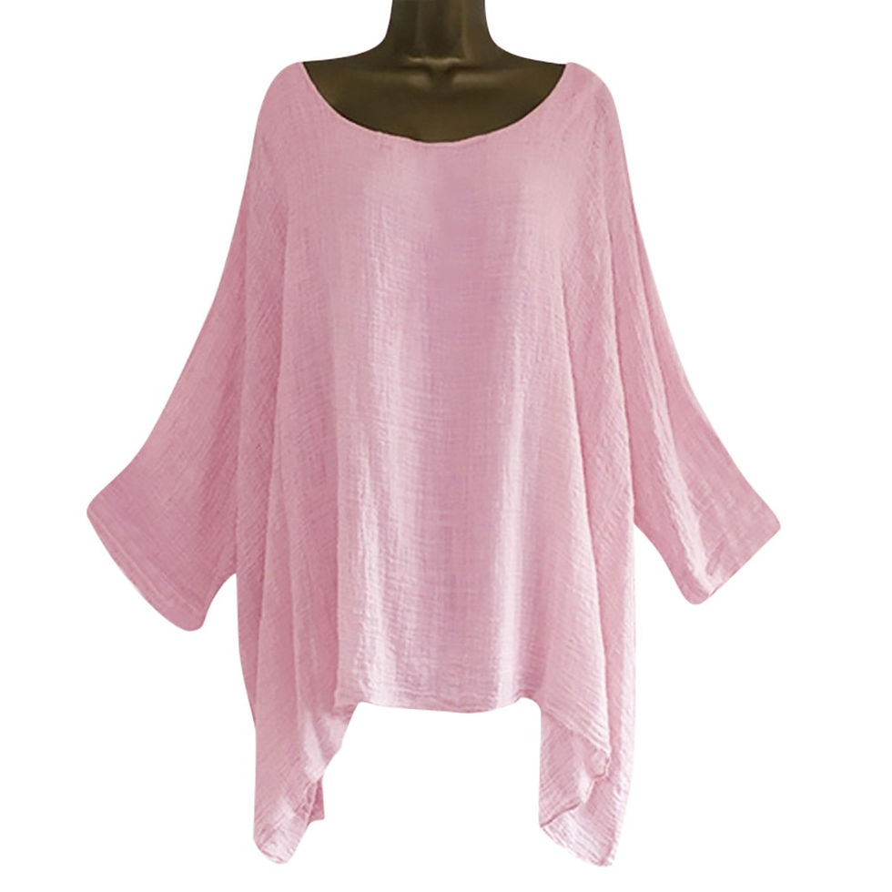 Thumbnail: Plus Size Women T-shirts Solid Sloose T-shirt O Neck Long Sleeve Tee Tops Ladie