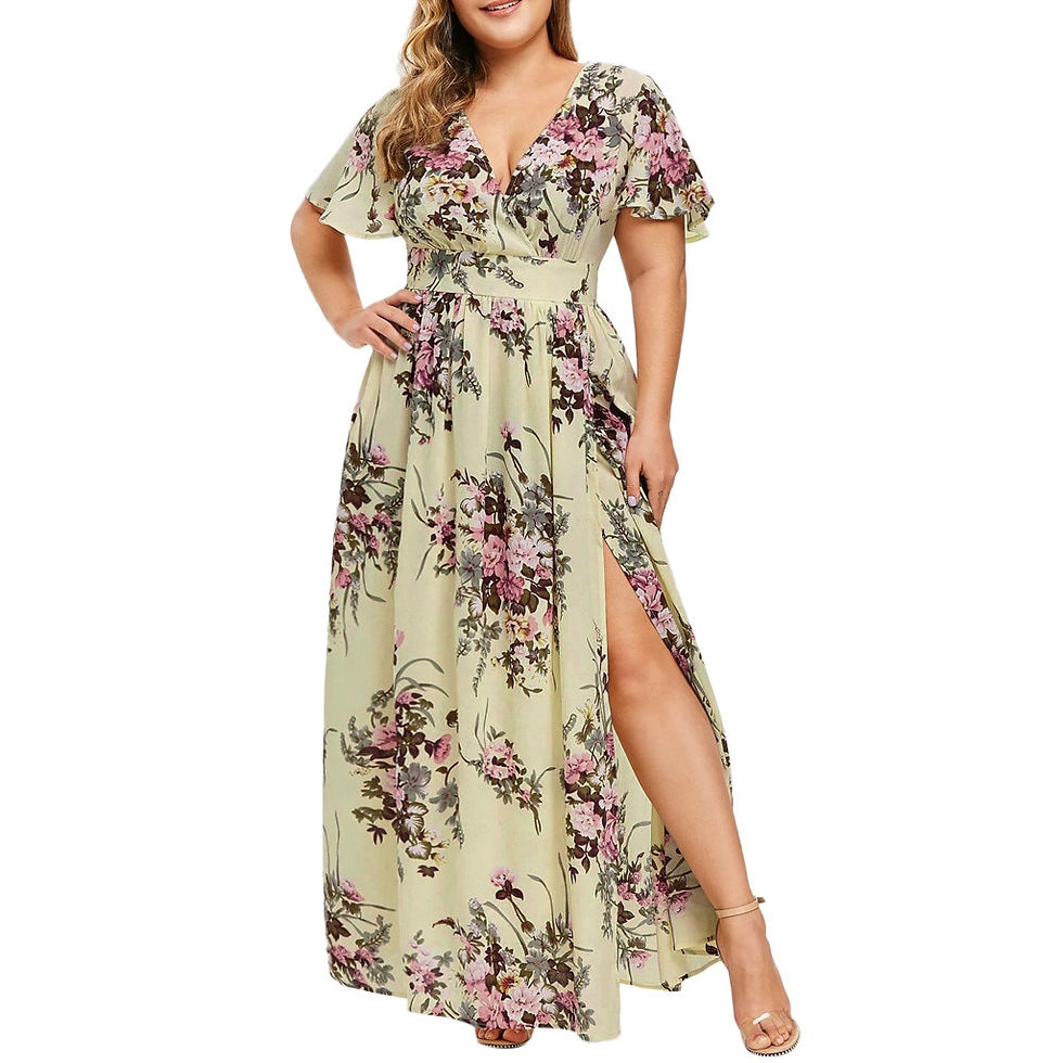 Thumbnail: Plus Size Dresses for Women Sexy Bohemian V-neck Floral Print Maxi Dress Short