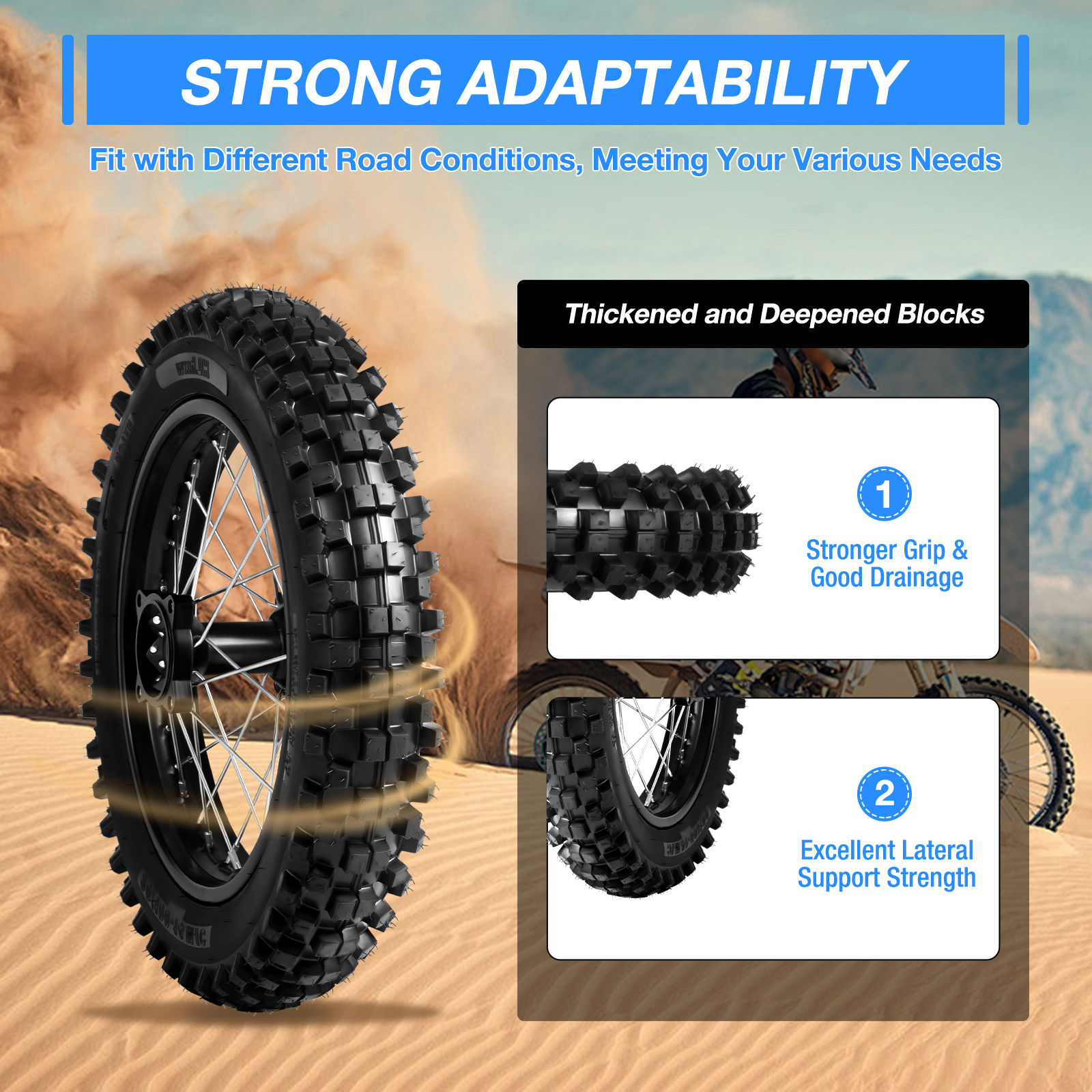 90/100-14 Rear Tire Assembly Durable Fits For Dirt Pit Bike SSR 125/140/150/160