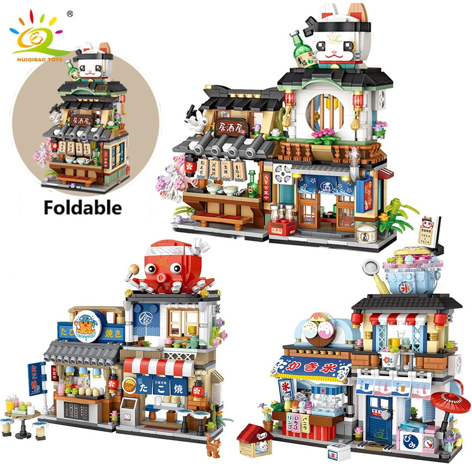 Thumbnail: HUIQIBAO City Mini Chinese Street View Grocery Store Meat Shop Building Blocks