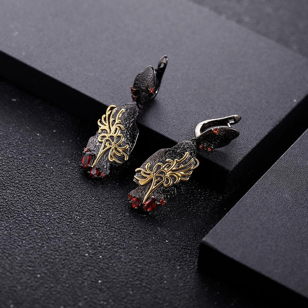 Thumbnail: GEM'S BALLET Natural Red Garnet Statement Earrings for Women Jewelry 925 Sterli
