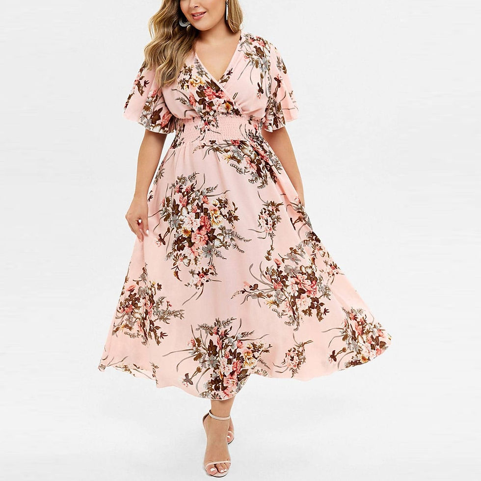 Миниатюра: Fashion Women'S Plus Size Floral Printed Maxi Dress V-Neck Bohemian Short Sleev