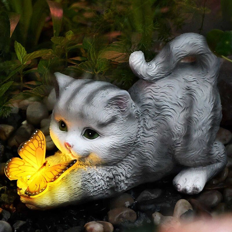 תמונה ממוזערת: Led Solar Light Resin Cat Butterfly Statue Waterproof Animal Sculpture for Outd