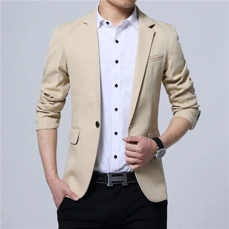 Thumbnail: 2023 New Spring and Autumn thin Casual Men Blazer Cotton Slim England Suit Blas