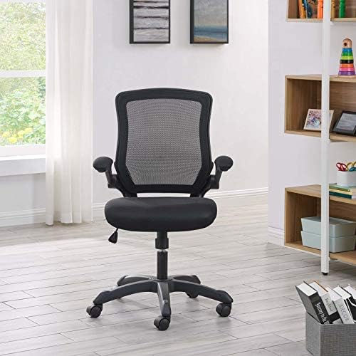 Thumbnail: Office Chair with Mesh Back and Vinyl Seat With Flip-Up Arms in Brown, 25.5"L x