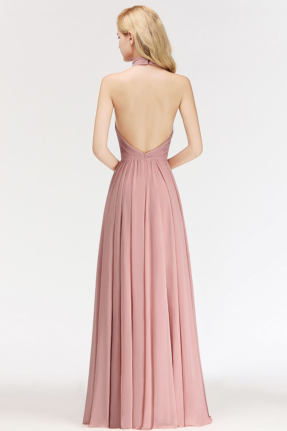 Thumbnail: BABYONLINE  Sexy Halter Dusty Pink Bridesmaid Dresses Backless Long Maxi Chiffo