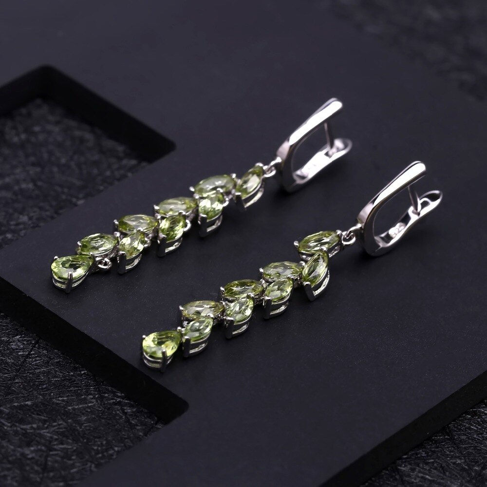 GEM'S BALLET 5.3Ct Natural Green Peridot Gemstone Earrings 925 Sterling Sliver
