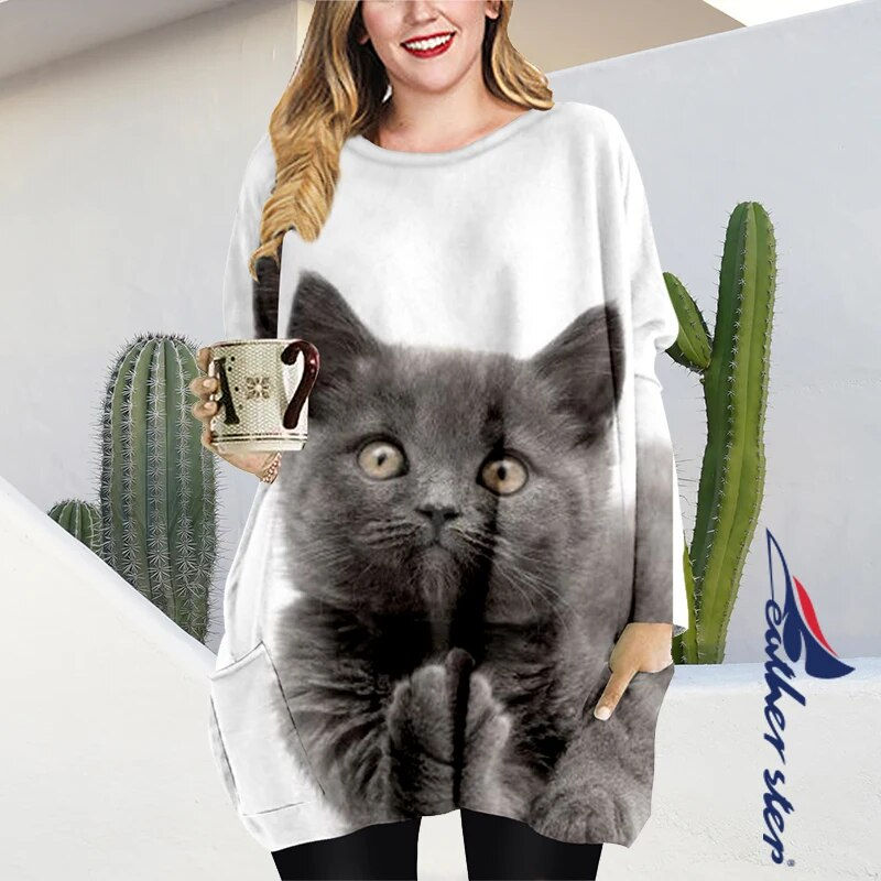 Thumbnail: Plus Size Harajuku Y2K Clothing Long Hoodless Oversized Dress Winter Autumn 3D
