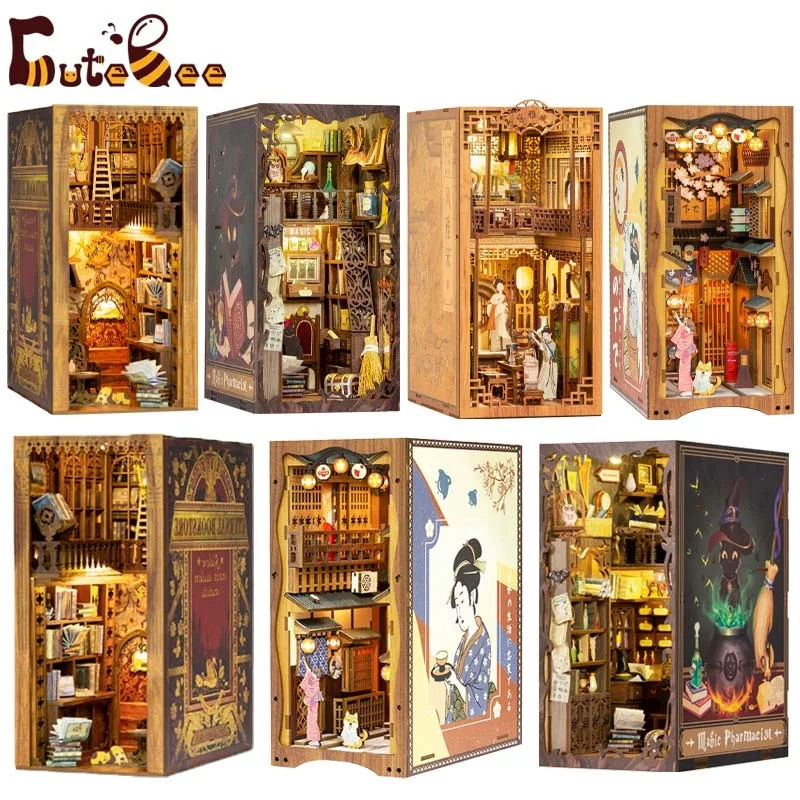 CUTEBEE Book Nook Kit  DIY Miniature House DIY Book Nook Touch Lights with Furn