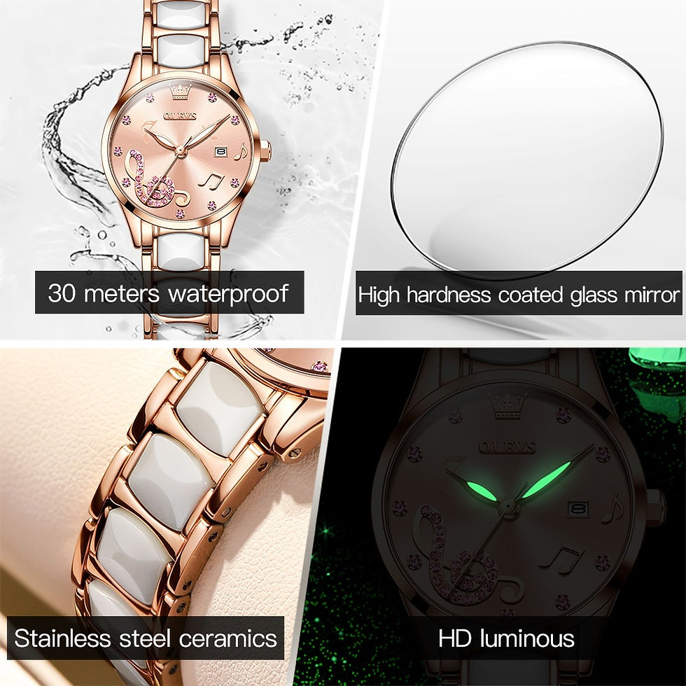Thumbnail: OLEVS Women Wrist Watches Rose Gold Elegant Ceramic Watchstrap Ladies
