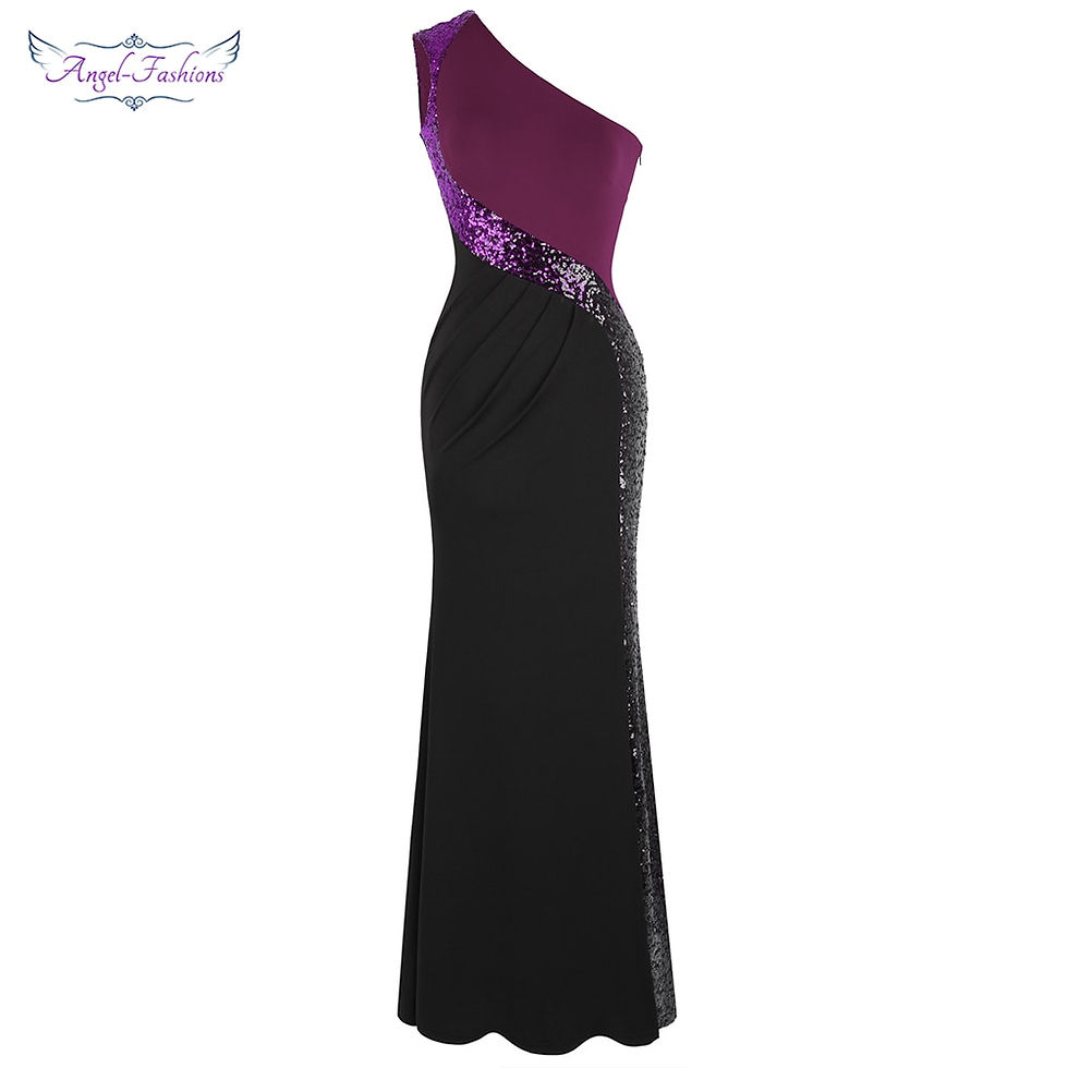 Miniatură: Angel-fashions Women's Purple Black Evening Dresses Splicing Sequin Ruched