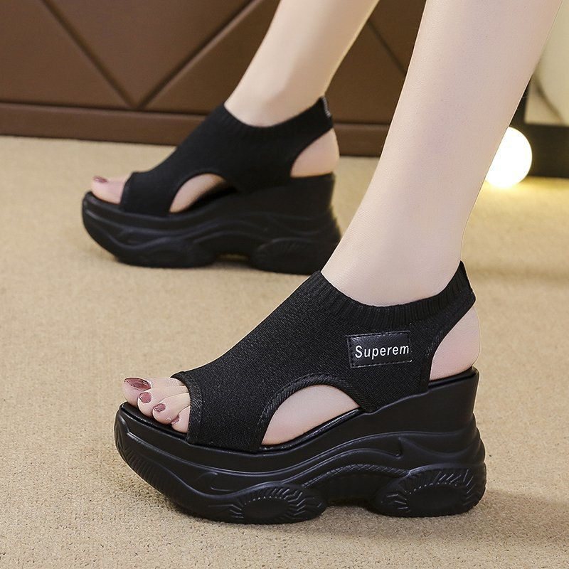 Miniatyrbilde: Women's Sandals 2023 Summer Wedge Heel Elastic Cloth Cover Foot Ladies Sandals