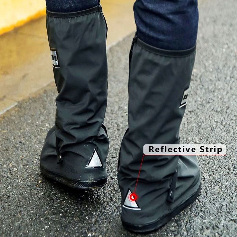 Rain Boot Shoe Cover Black Waterproof with Reflector High Top Clear Shoes Dust