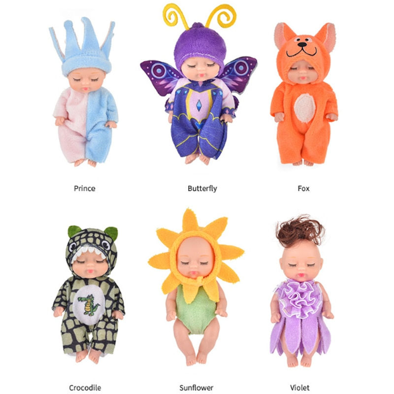 Thumbnail: 6Pcs Set Sleeping Mini Baby Dolls Reborn Lifelike Cute Adorable Dolls With Butt
