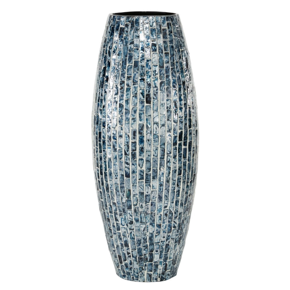 BOUSSAC 19" Handmade Blue Mother of Pearl Vase, Living Room Decoration, Flower