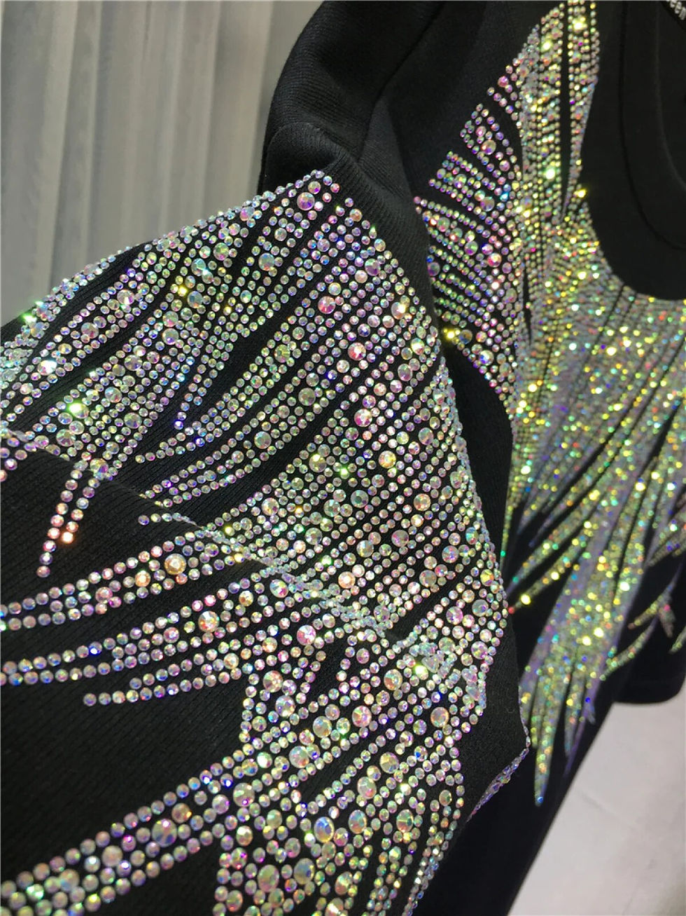 Thumbnail: Rhinestone Brand Luxury Tshirt Dresses for Women New Elegant Evening Party Shor