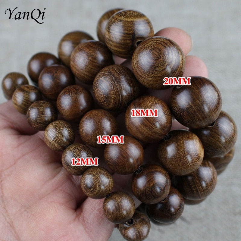 Thumbnail: Yanqi 6-20mm wood sandalwood prayer beads elastic bracelet men jewelry