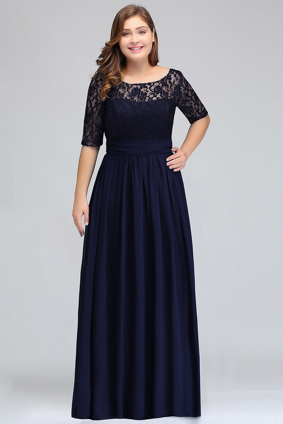 Thumbnail: BABYONLINE Evening Dress with a 3/4 Aleeved Chiffon Skirt with Lace Bodice Illu