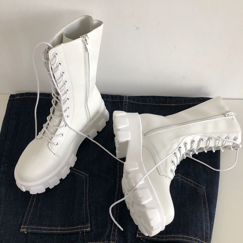 Thumbnail: New Mid Calf Boots Women Autumn Winter Fashion Lace-up Ladies Chelsea Zipper Bo
